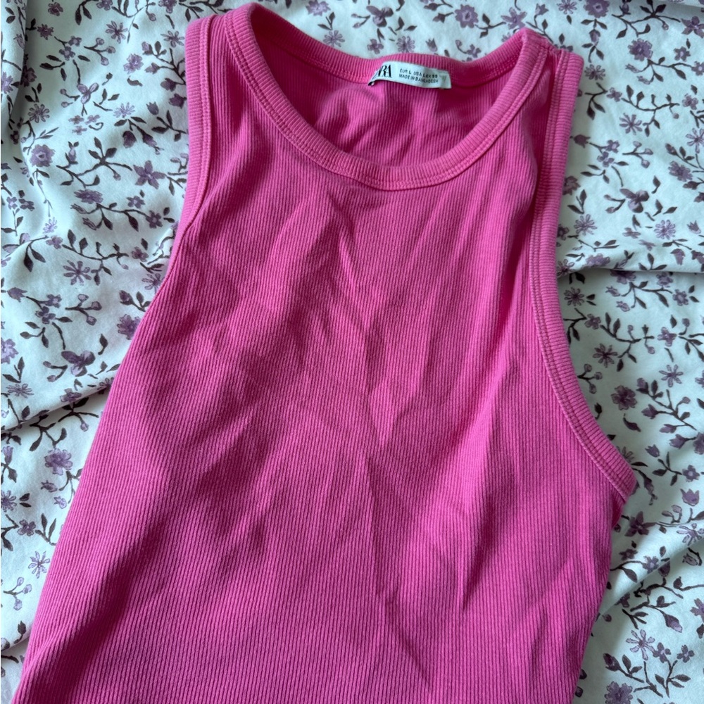 Zara Pink Fitted Crop Tank Top